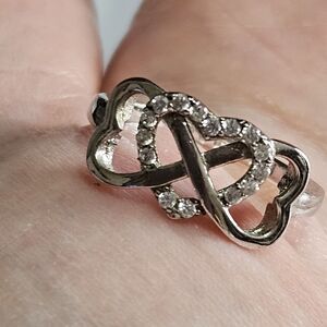 Vintage Bijoux Sterling Triple Hearts Infinity Knot CZ Ring Size 6 I Love You